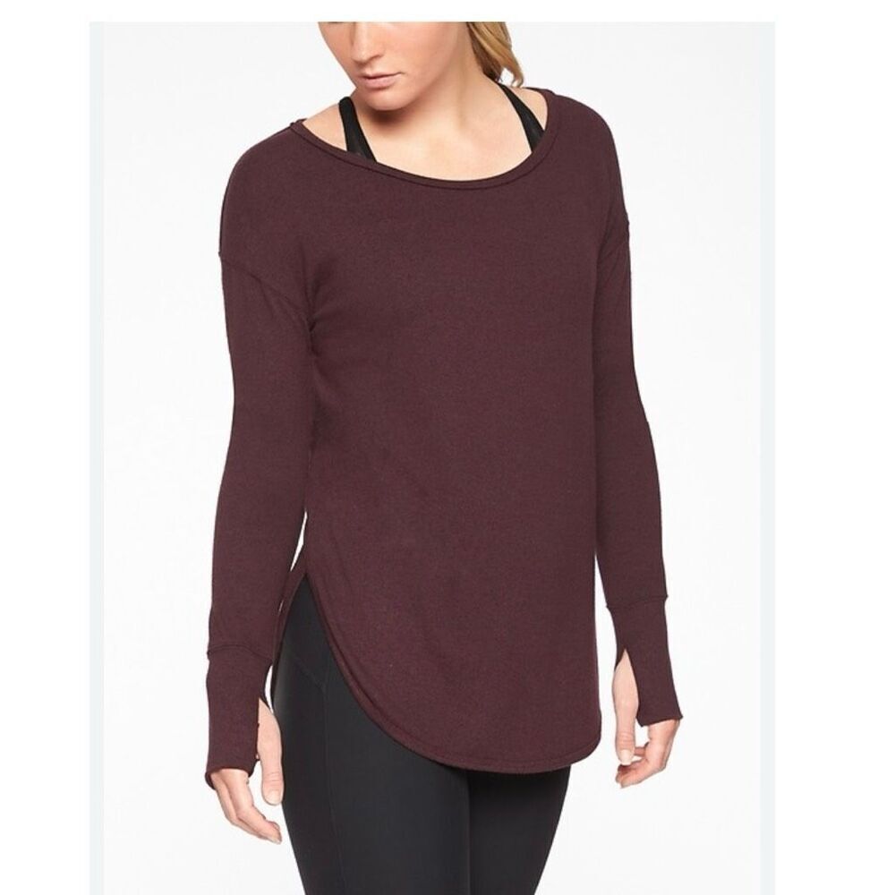 Athleta Long Sleeve Performance Top Plum Burgundy Thumbholes Size M - Picture 2 of 7